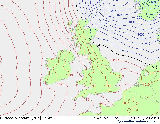 Presión superficial ECMWF vie 07.06.2024 12 UTC