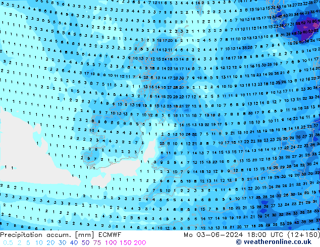 Precipitation accum. ECMWF Mo 03.06.2024 18 UTC