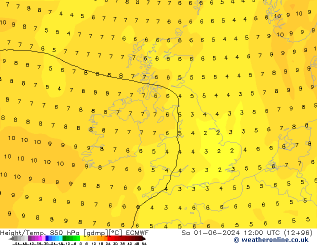 Z500/Rain (+SLP)/Z850 ECMWF сб 01.06.2024 12 UTC