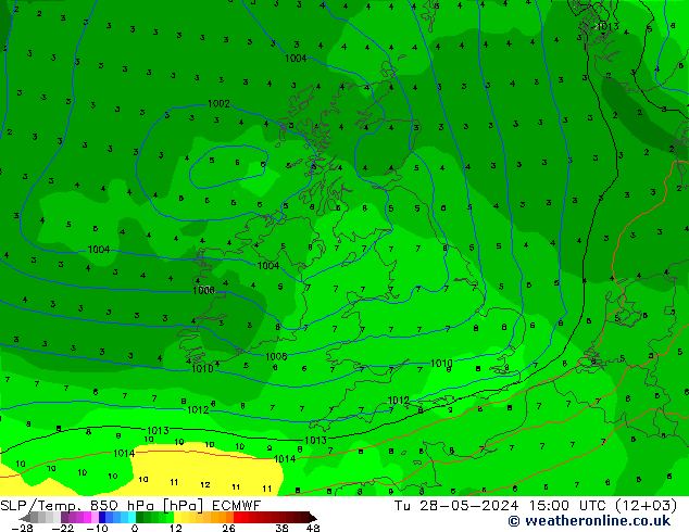 SLP/Temp. 850 hPa ECMWF di 28.05.2024 15 UTC