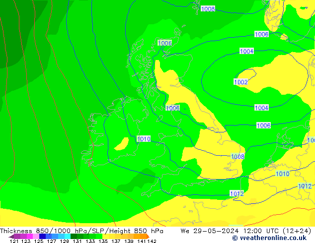 Thck 850-1000 hPa ECMWF St 29.05.2024 12 UTC