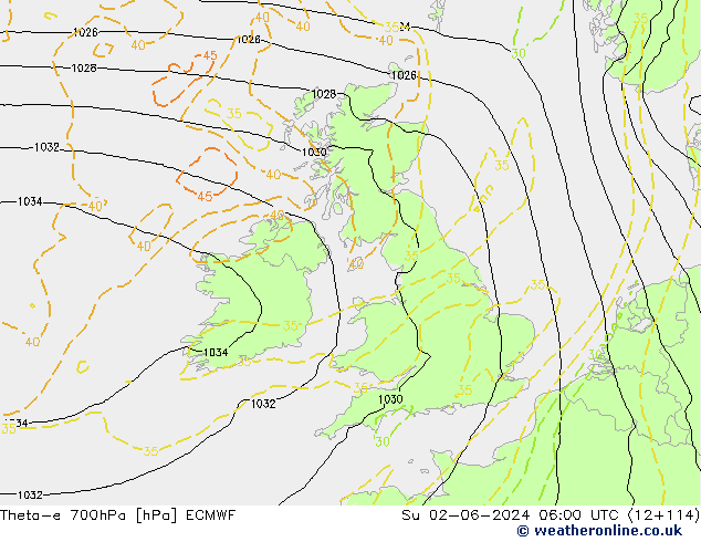 Theta-e 700hPa ECMWF  02.06.2024 06 UTC