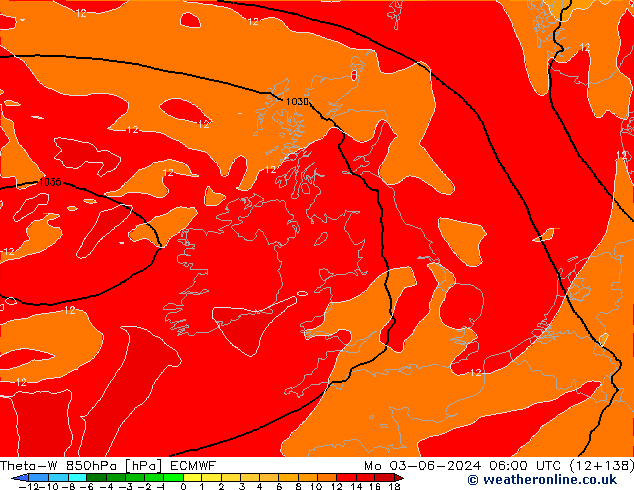 Theta-W 850hPa ECMWF Po 03.06.2024 06 UTC