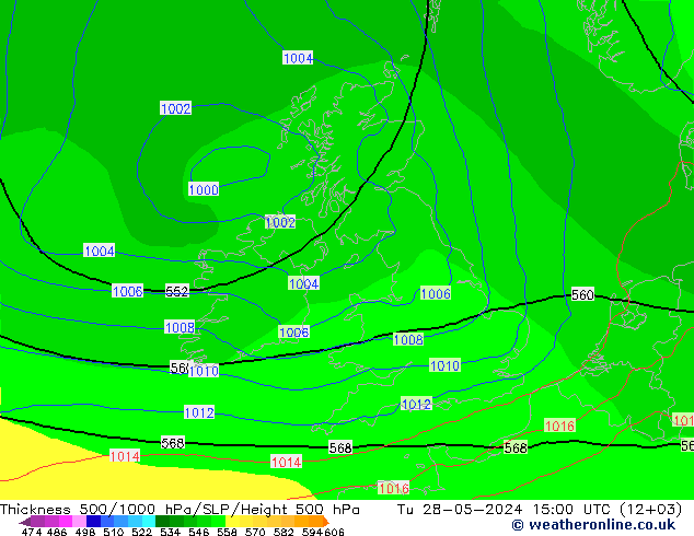 Thck 500-1000hPa ECMWF Tu 28.05.2024 15 UTC