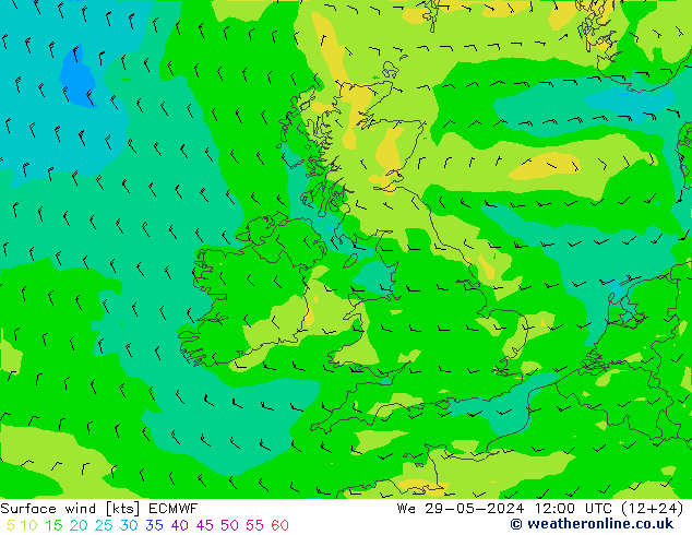 Vent 10 m ECMWF mer 29.05.2024 12 UTC