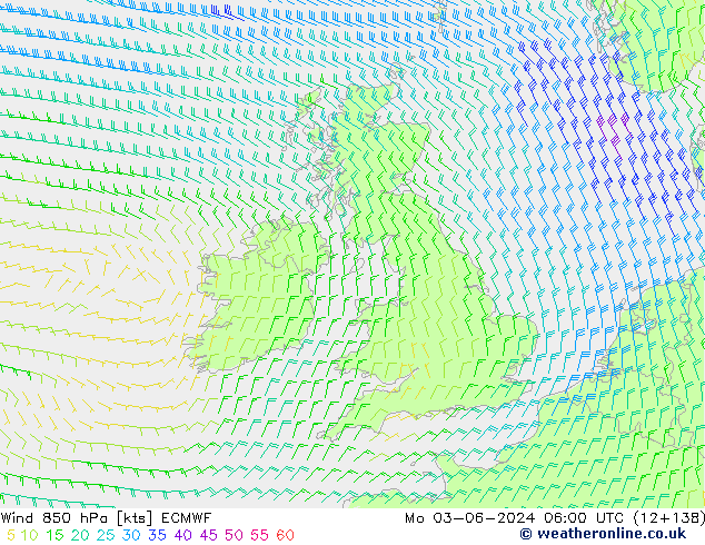 Wind 850 hPa ECMWF Mo 03.06.2024 06 UTC