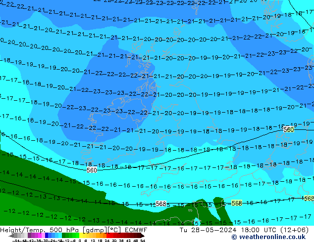 Z500/Rain (+SLP)/Z850 ECMWF вт 28.05.2024 18 UTC