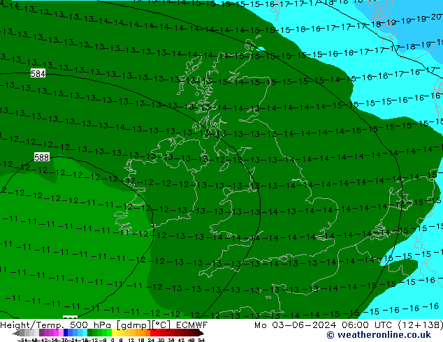 Height/Temp. 500 hPa ECMWF Mo 03.06.2024 06 UTC