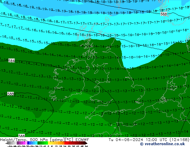 Z500/Rain (+SLP)/Z850 ECMWF wto. 04.06.2024 12 UTC