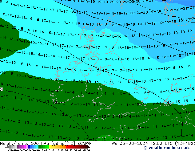 Z500/Rain (+SLP)/Z850 ECMWF mer 05.06.2024 12 UTC