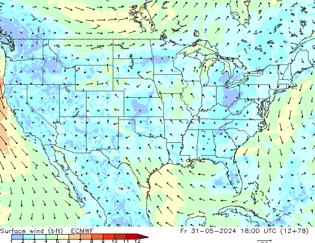 Surface wind (bft) ECMWF Fr 31.05.2024 18 UTC