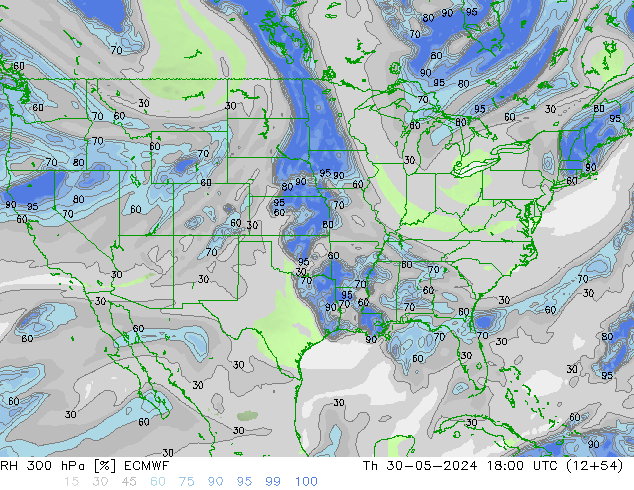 RH 300 hPa ECMWF Th 30.05.2024 18 UTC