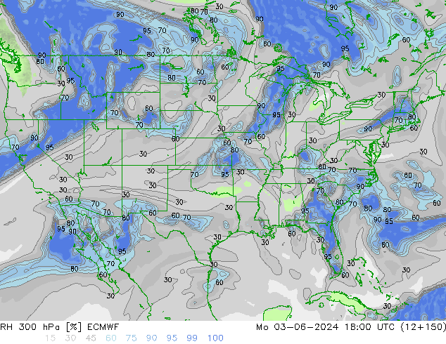 RH 300 hPa ECMWF Mo 03.06.2024 18 UTC