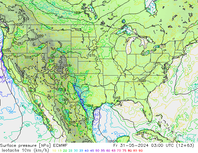 Isotachs (kph) ECMWF Sex 31.05.2024 03 UTC