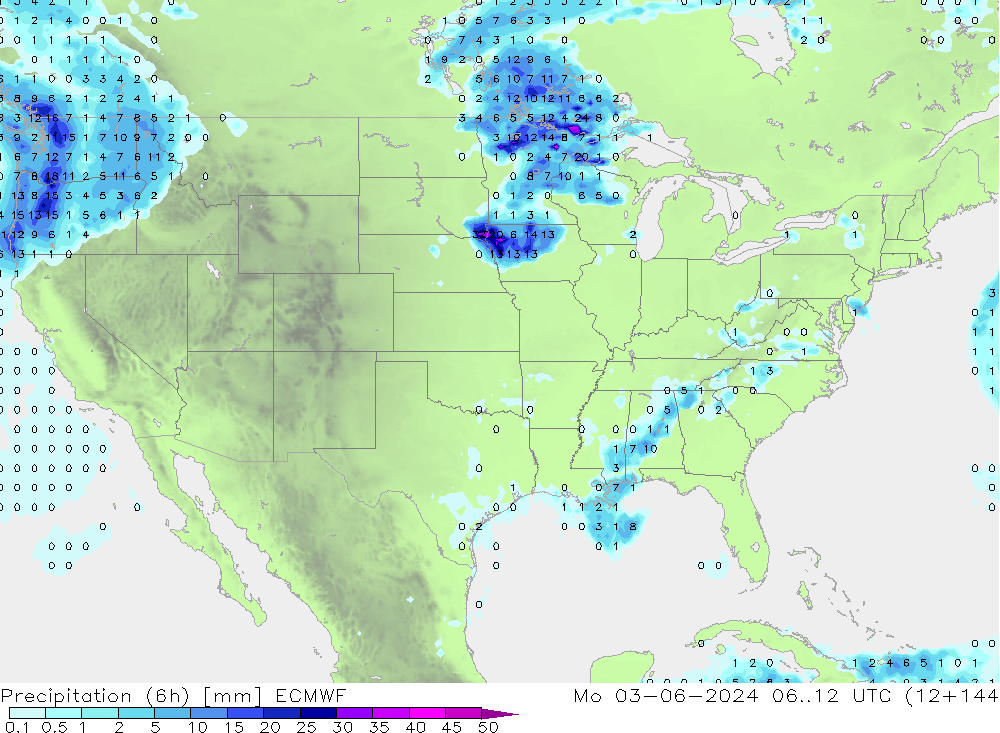 Z500/Rain (+SLP)/Z850 ECMWF pon. 03.06.2024 12 UTC