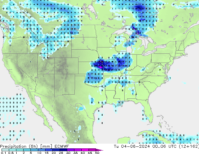 Précipitation (6h) ECMWF mar 04.06.2024 06 UTC