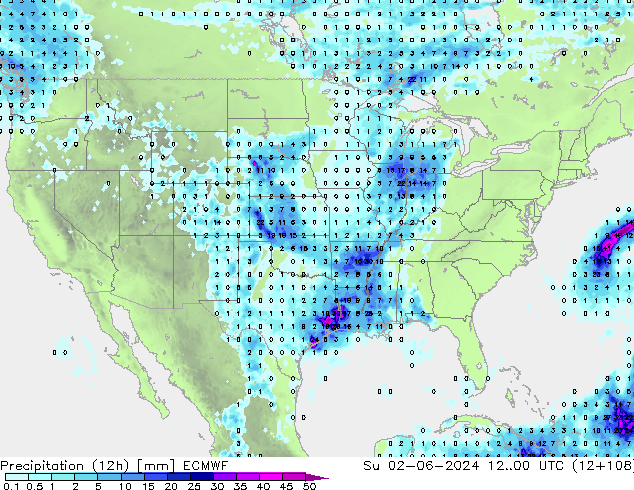 Precipitación (12h) ECMWF dom 02.06.2024 00 UTC