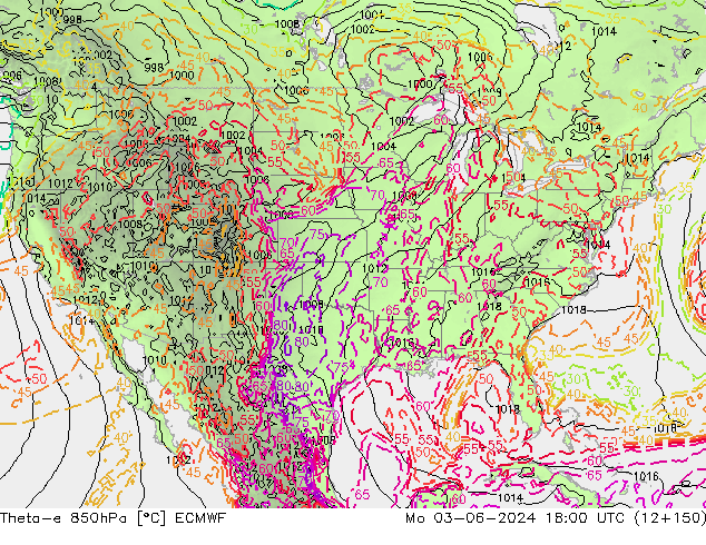 Theta-e 850hPa ECMWF Pzt 03.06.2024 18 UTC