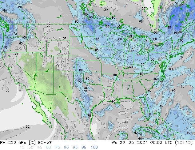 RH 850 hPa ECMWF Qua 29.05.2024 00 UTC