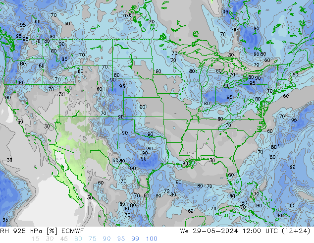 RH 925 hPa ECMWF We 29.05.2024 12 UTC