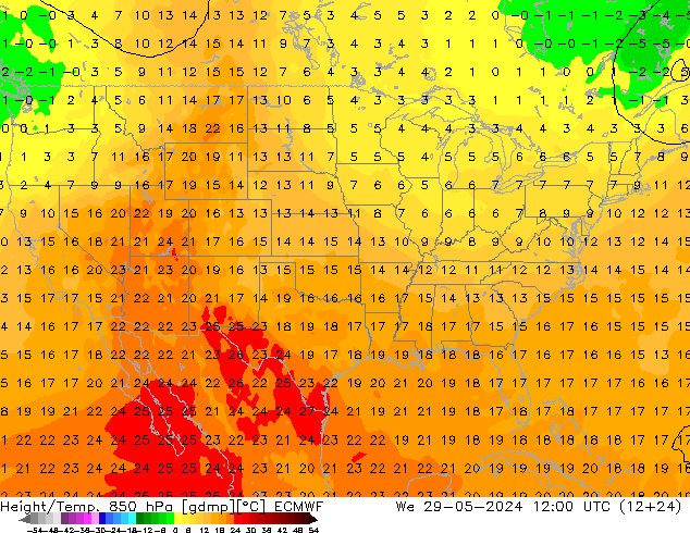 Z500/Rain (+SLP)/Z850 ECMWF We 29.05.2024 12 UTC