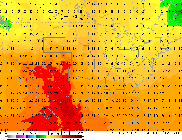 Height/Temp. 850 hPa ECMWF Th 30.05.2024 18 UTC