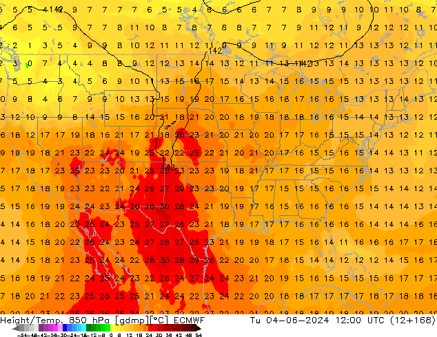 Z500/Yağmur (+YB)/Z850 ECMWF Sa 04.06.2024 12 UTC