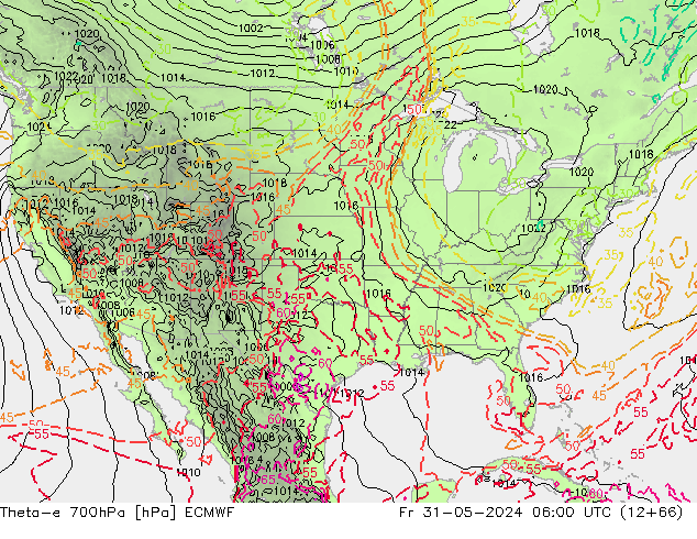 Theta-e 700hPa ECMWF ven 31.05.2024 06 UTC