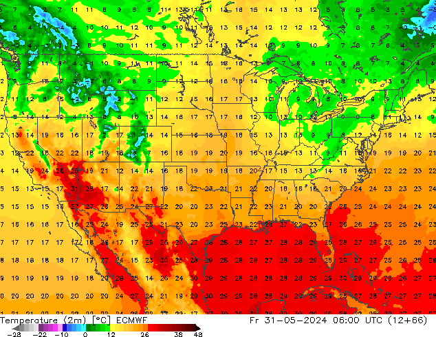 Temperature (2m) ECMWF Pá 31.05.2024 06 UTC