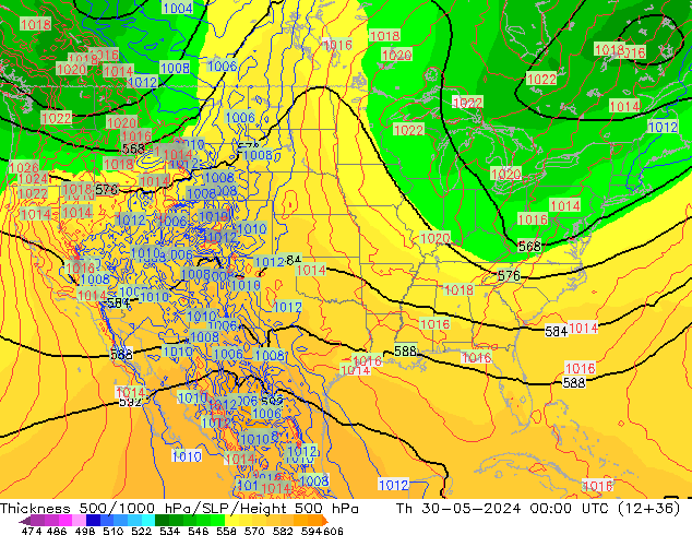 Thck 500-1000гПа ECMWF чт 30.05.2024 00 UTC