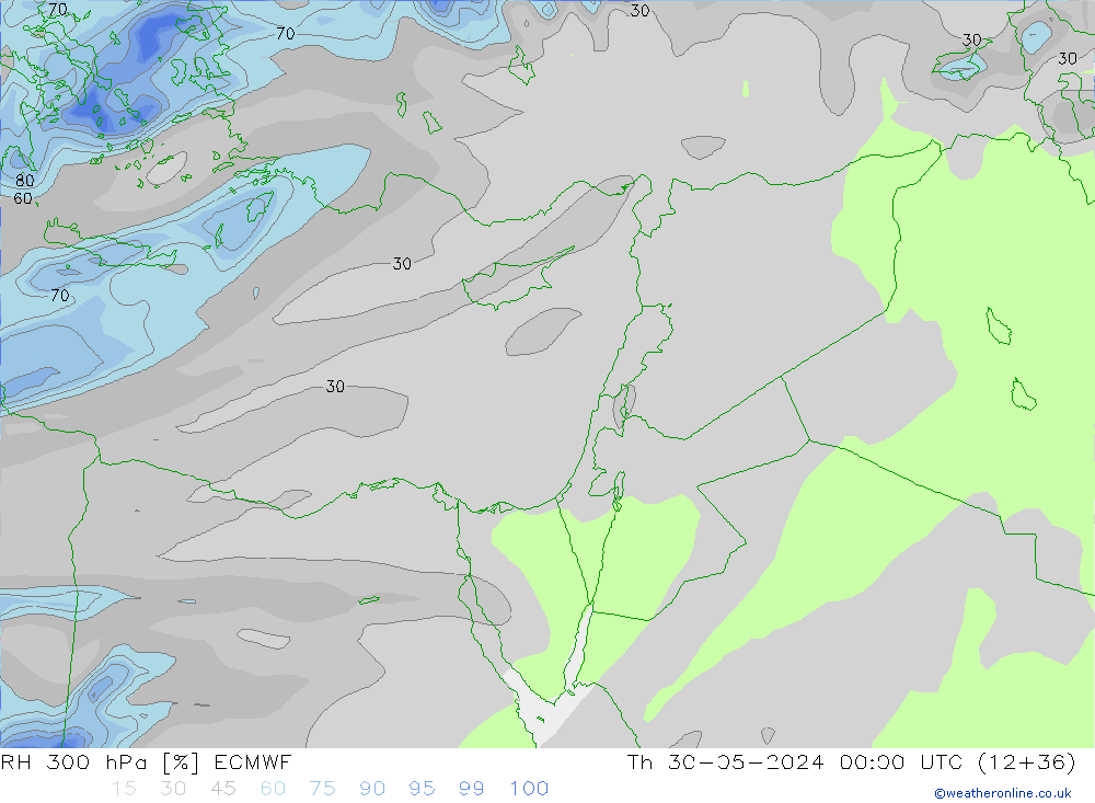 RH 300 гПа ECMWF чт 30.05.2024 00 UTC