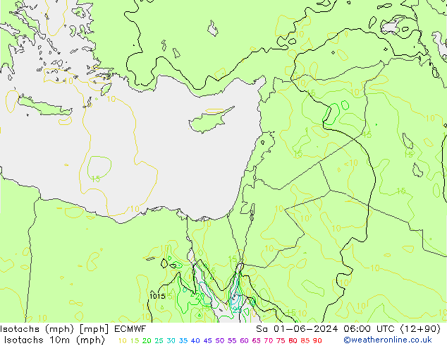 Izotacha (mph) ECMWF so. 01.06.2024 06 UTC