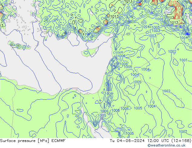 Surface pressure ECMWF Tu 04.06.2024 12 UTC