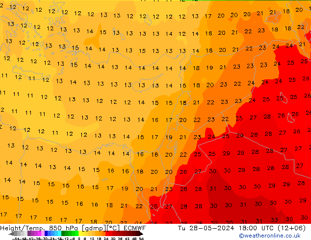 Z500/Rain (+SLP)/Z850 ECMWF Tu 28.05.2024 18 UTC