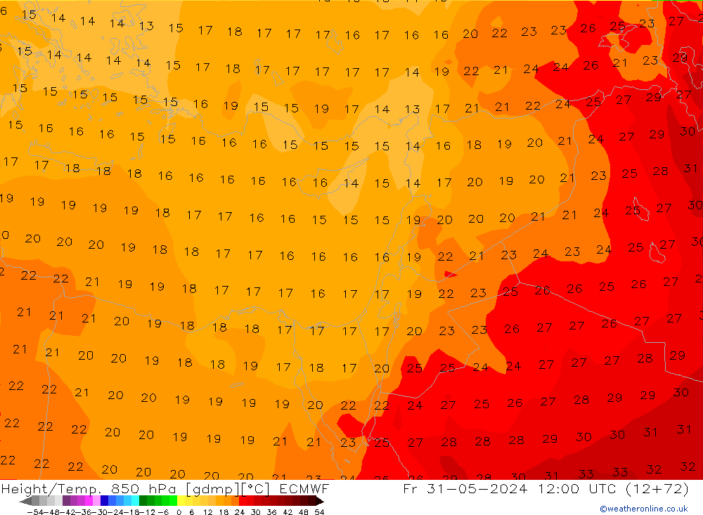 Z500/Rain (+SLP)/Z850 ECMWF Fr 31.05.2024 12 UTC