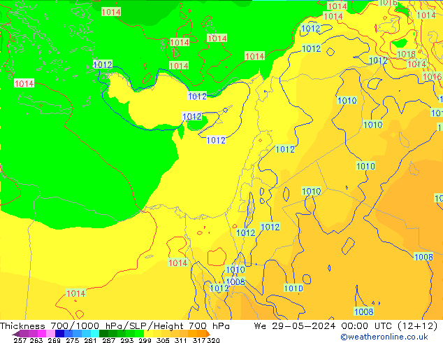 Thck 700-1000 hPa ECMWF We 29.05.2024 00 UTC