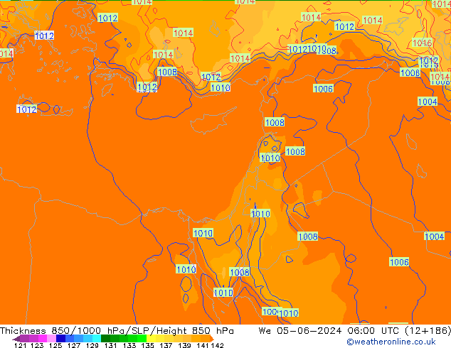 Thck 850-1000 hPa ECMWF Qua 05.06.2024 06 UTC