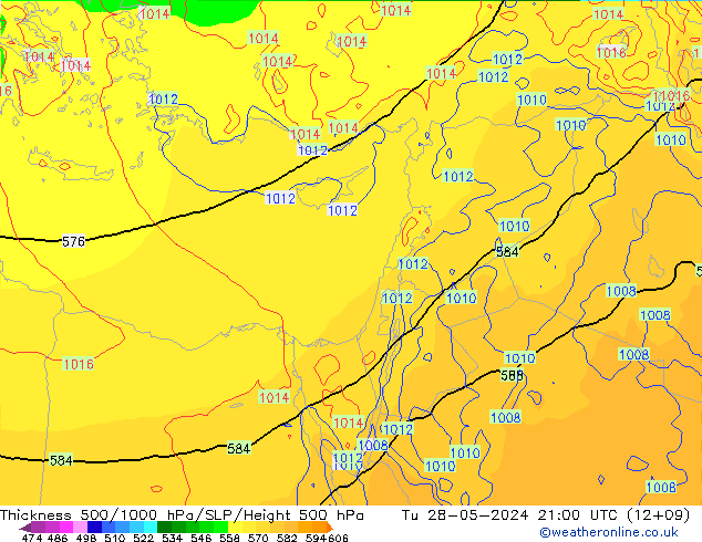 Thck 500-1000hPa ECMWF Tu 28.05.2024 21 UTC