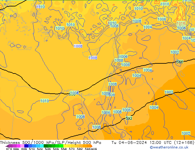 Thck 500-1000гПа ECMWF вт 04.06.2024 12 UTC