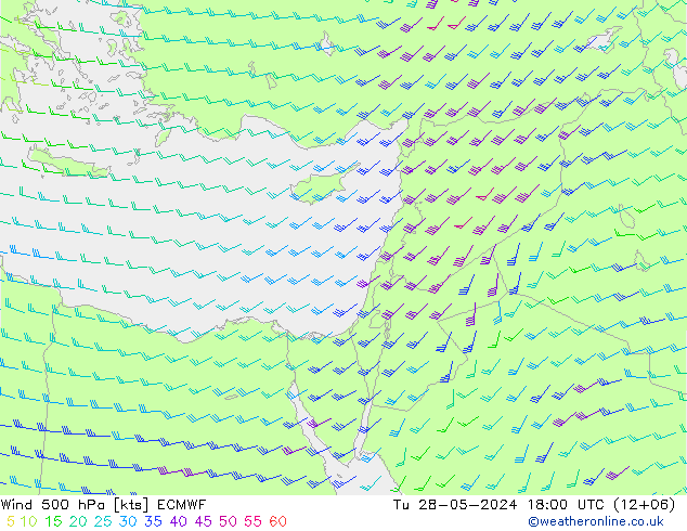 Wind 500 hPa ECMWF Tu 28.05.2024 18 UTC