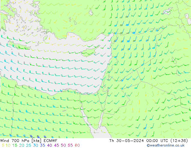 Wind 700 hPa ECMWF do 30.05.2024 00 UTC