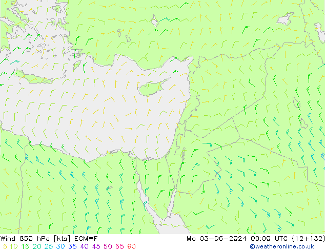 Rüzgar 850 hPa ECMWF Pzt 03.06.2024 00 UTC