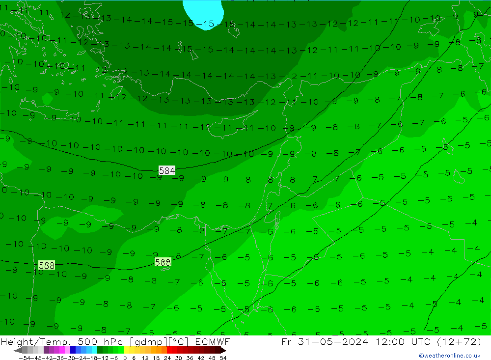 Z500/Rain (+SLP)/Z850 ECMWF Fr 31.05.2024 12 UTC