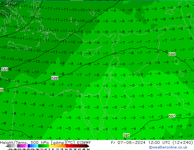 Z500/Rain (+SLP)/Z850 ECMWF Fr 07.06.2024 12 UTC