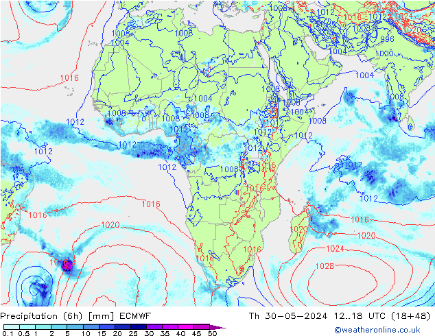 Precipitación (6h) ECMWF jue 30.05.2024 18 UTC