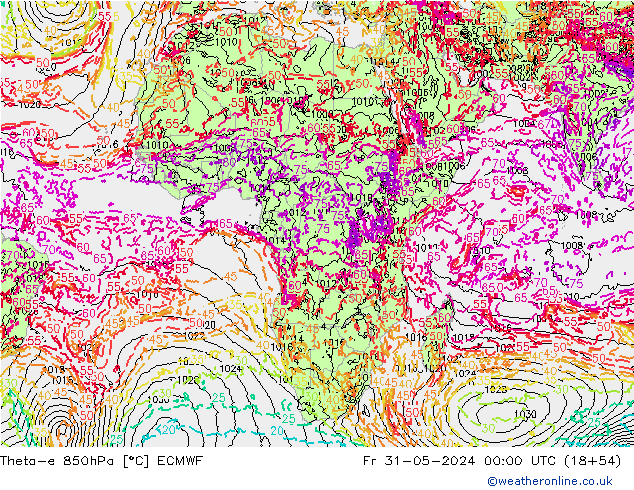 Theta-e 850hPa ECMWF Cu 31.05.2024 00 UTC