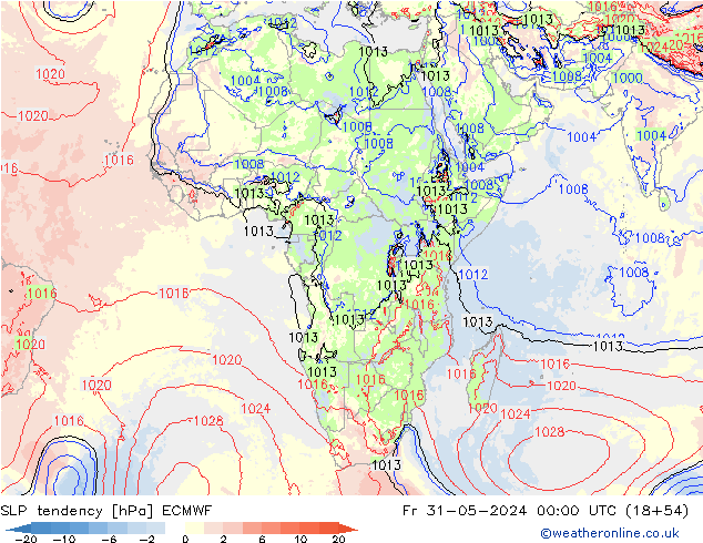 SLP tendency ECMWF Pá 31.05.2024 00 UTC