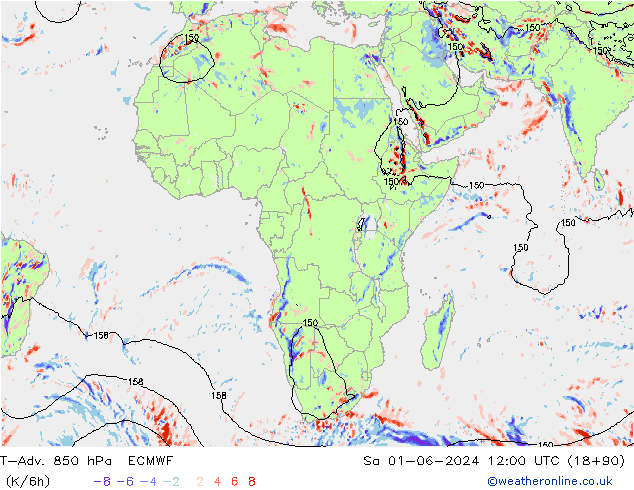 T-Adv. 850 hPa ECMWF za 01.06.2024 12 UTC