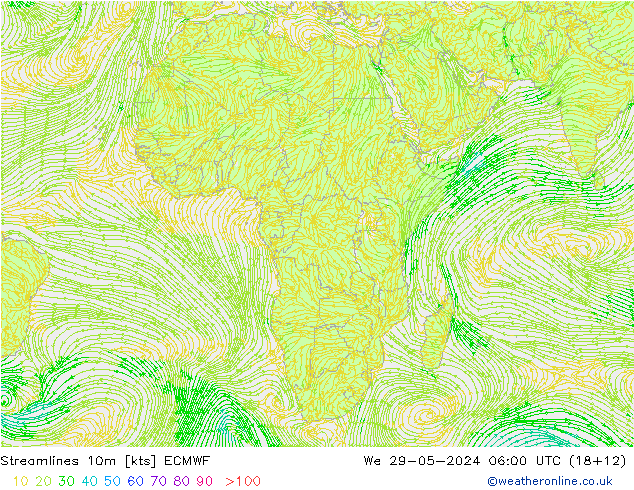 Línea de corriente 10m ECMWF mié 29.05.2024 06 UTC
