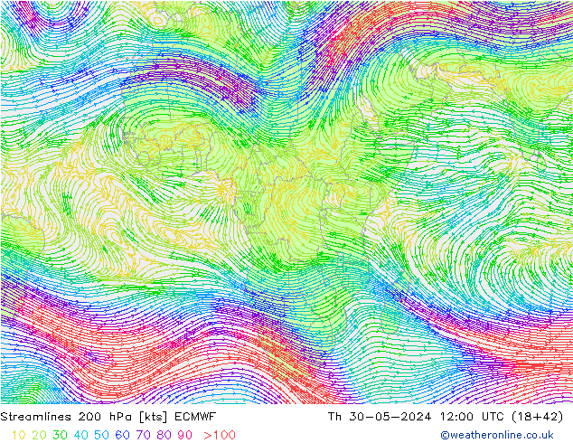 Stroomlijn 200 hPa ECMWF do 30.05.2024 12 UTC